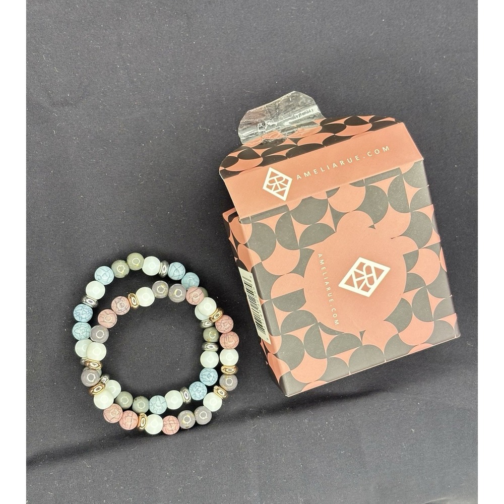 Amelia Rue Natural Stones Bracelets Set of 2 NIB Amazonite Agate‎ Jasper Quartz